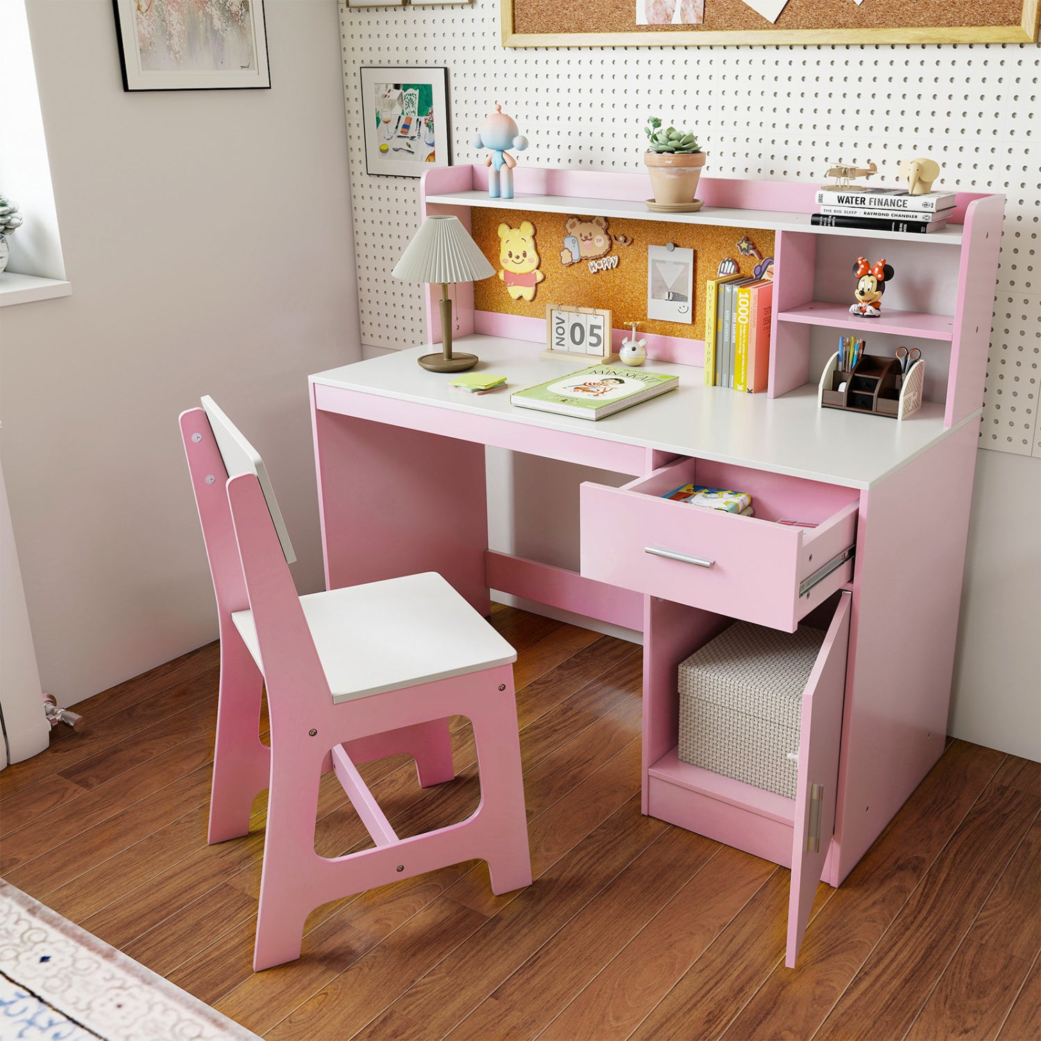 Kids Study Desk and Chair Set Student Table and Chair-White + Pink, White & Pink Kids Table & Chair Sets at Gallery Canada