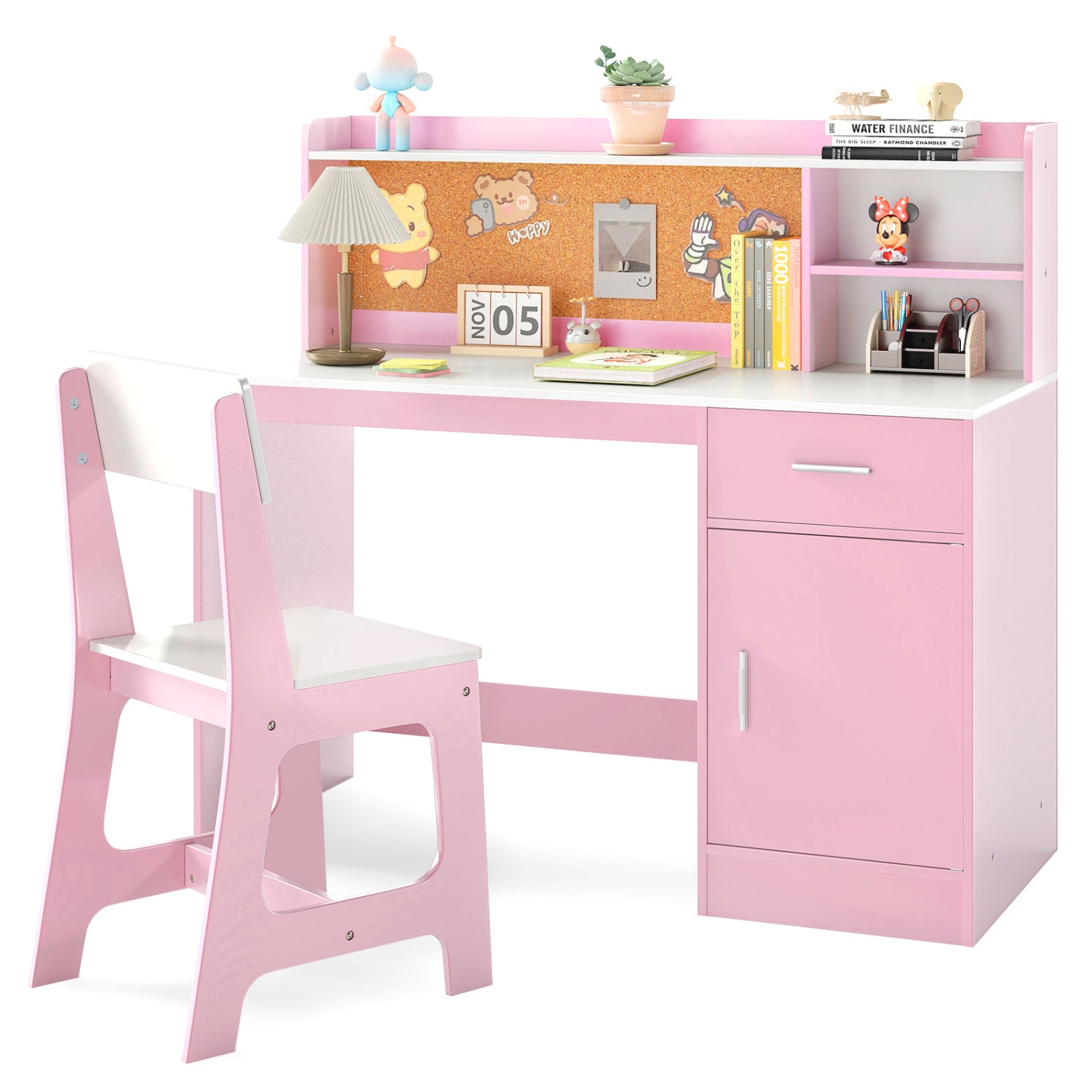 Kids Study Desk and Chair Set Student Table and Chair-White + Pink, White & Pink Kids Table & Chair Sets at Gallery Canada