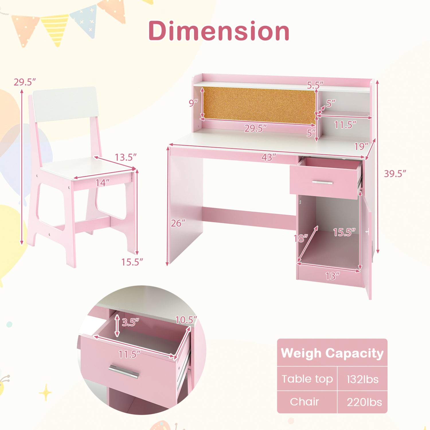 Kids Study Desk and Chair Set Student Table and Chair-White + Pink, White & Pink Kids Table & Chair Sets at Gallery Canada