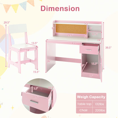 Kids Study Desk and Chair Set Student Table and Chair-White + Pink, White & Pink Kids Table & Chair Sets at Gallery Canada