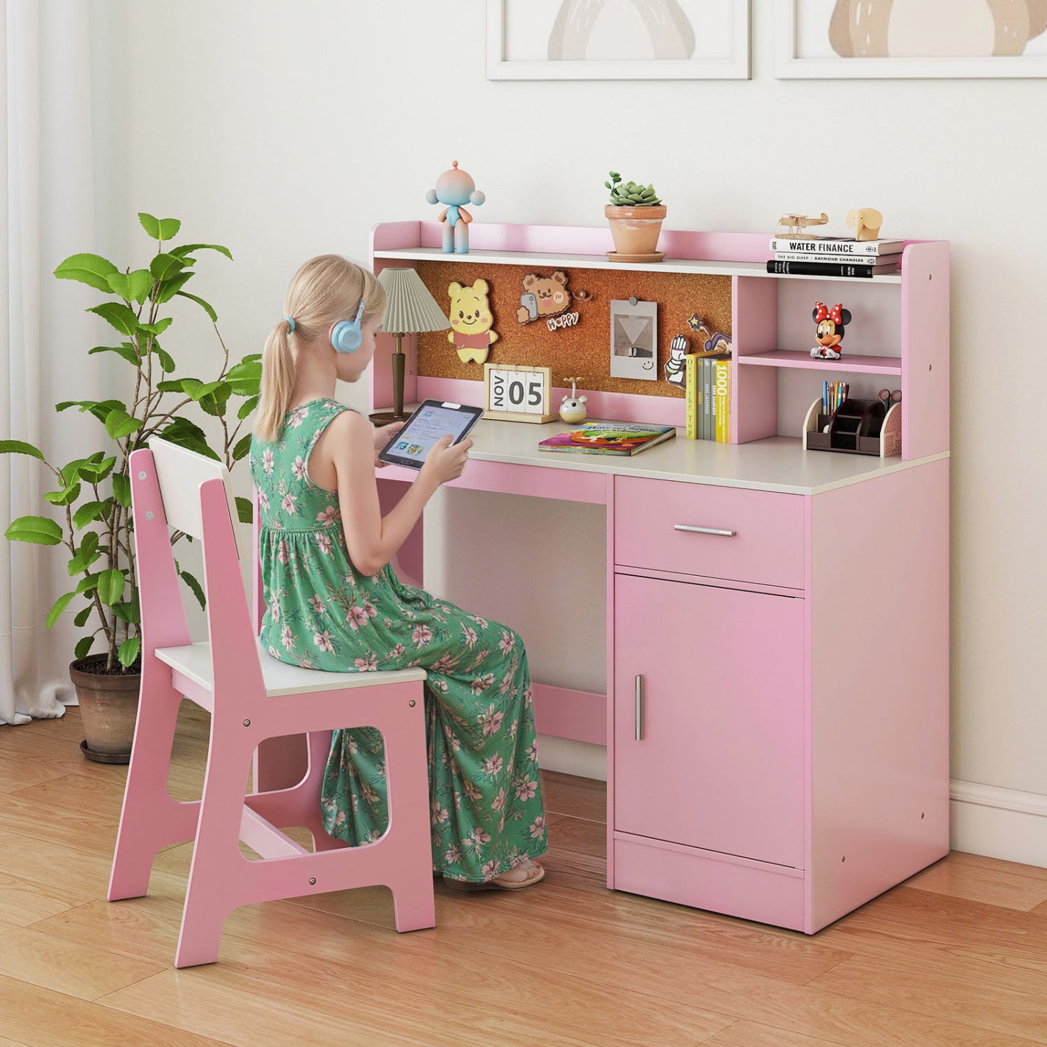 Kids Study Desk and Chair Set Student Table and Chair-White + Pink, White & Pink Kids Table & Chair Sets at Gallery Canada
