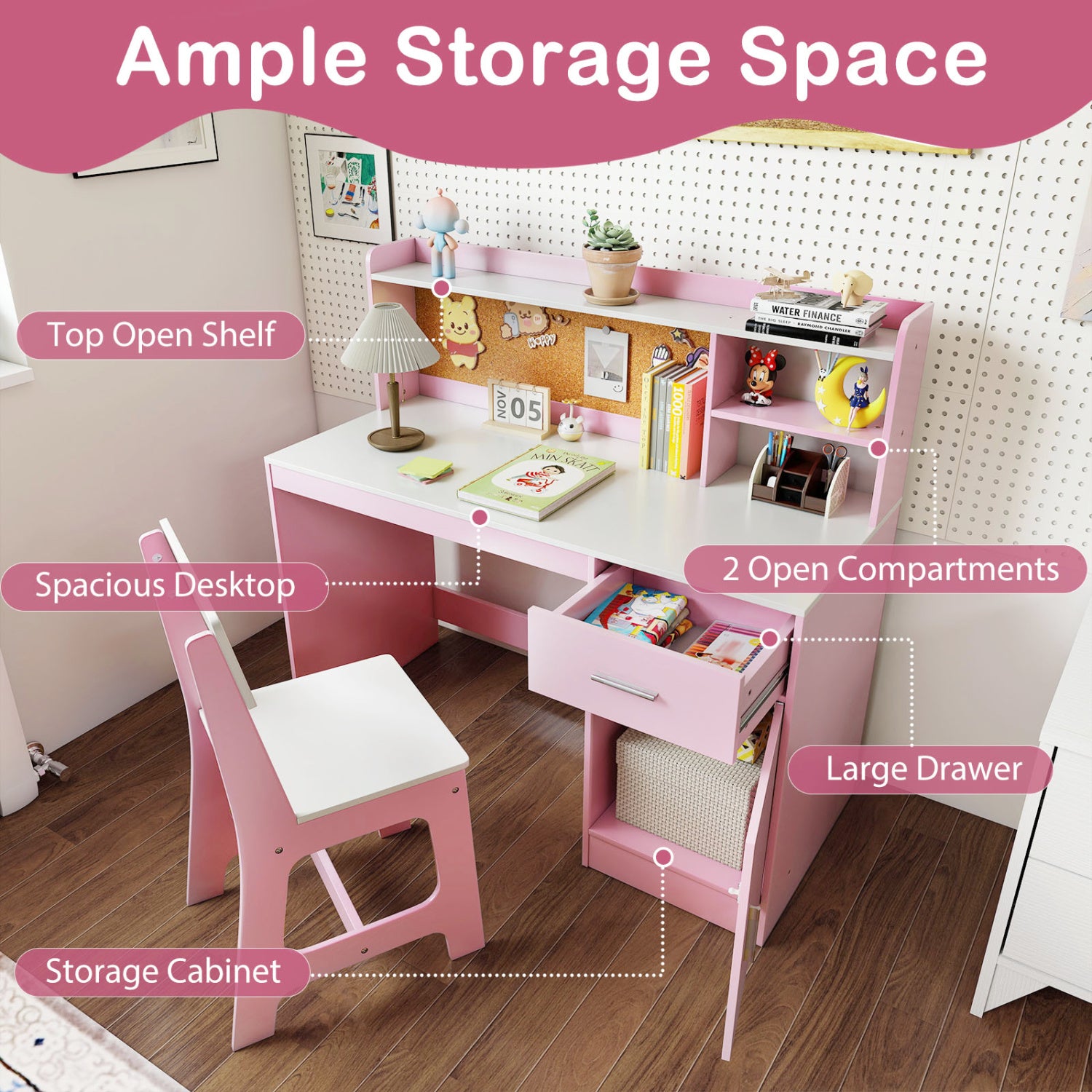 Kids Study Desk and Chair Set Student Table and Chair-White + Pink, White & Pink Kids Table & Chair Sets at Gallery Canada