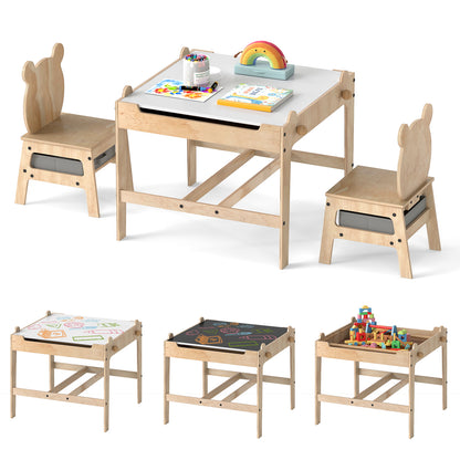 Kids Table And Chairs Set, Reversible Whiteboard, Panda-Shaped