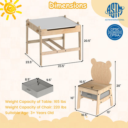 Kids Table and Chairs Set with Reversible Whiteboard-Panda-shaped Kids Table & Chair Sets at Gallery Canada
