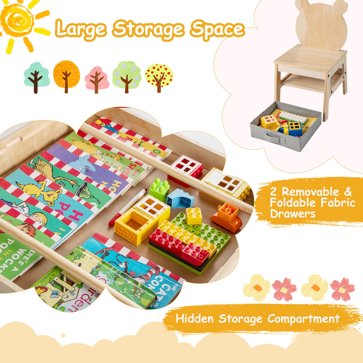 Kids Table and Chairs Set with Reversible Whiteboard-Panda-shaped Kids Table & Chair Sets at Gallery Canada