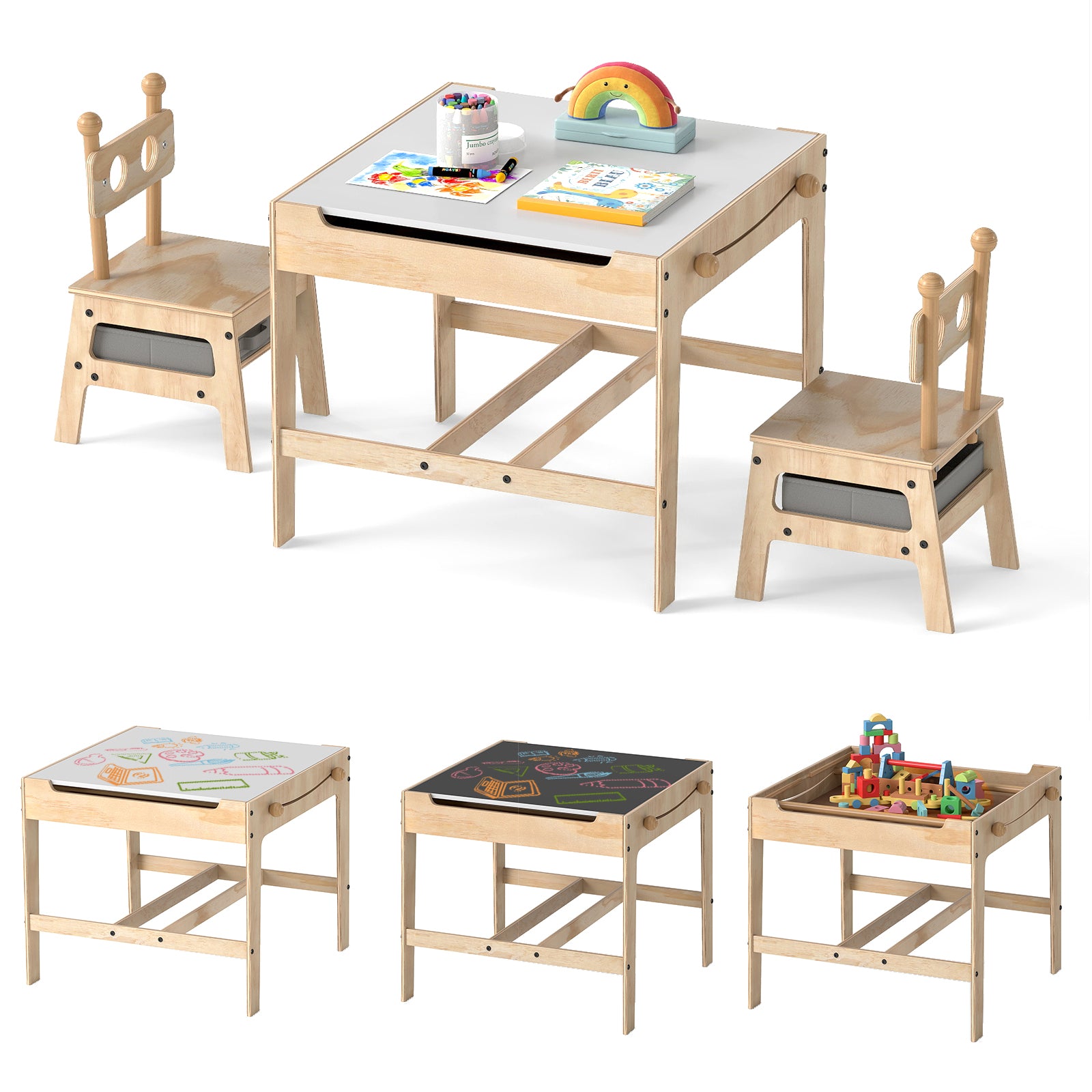Kids Table and Chairs Set with Reversible Whiteboard-Robot-shaped Kids Table & Chair Sets at Gallery Canada