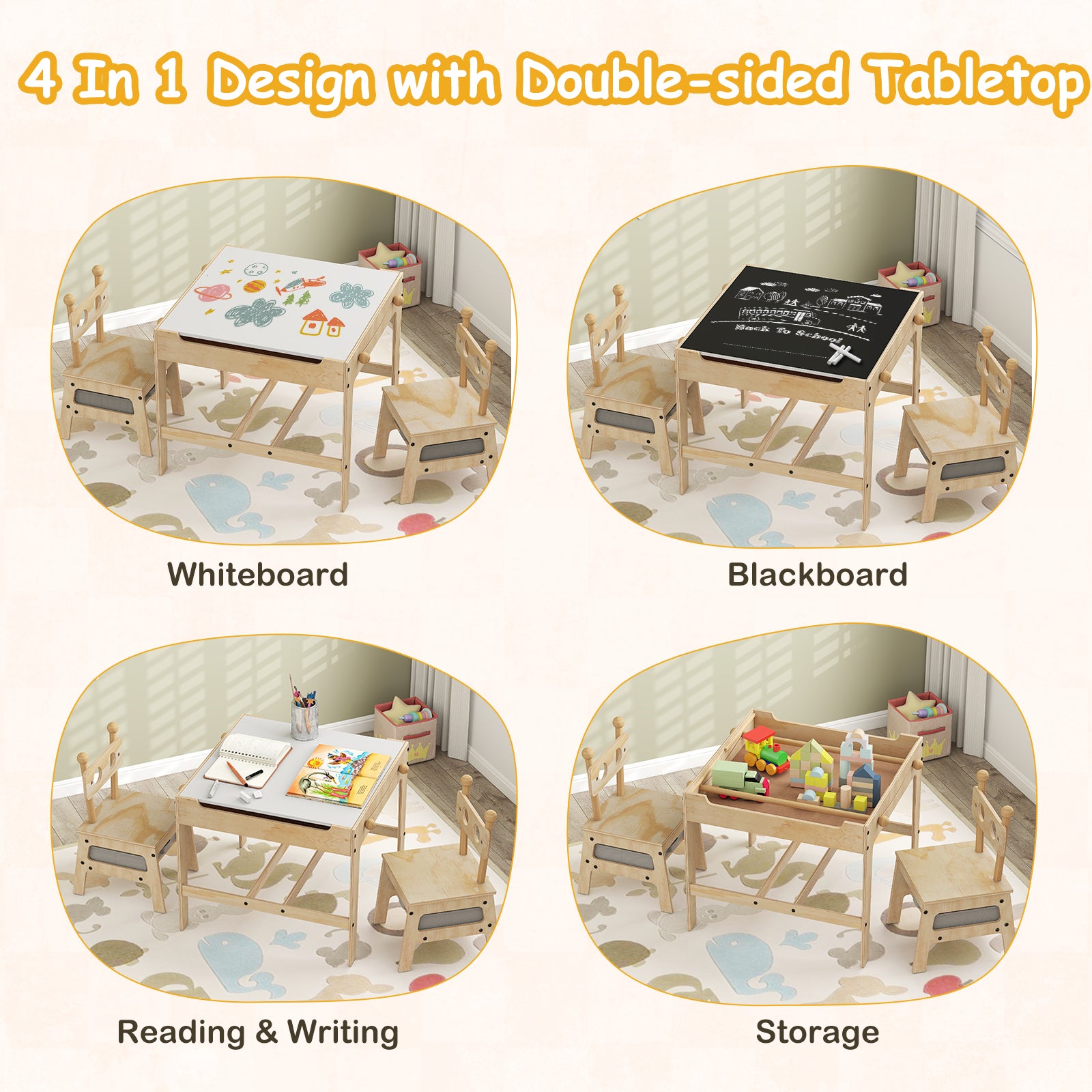 Kids Table and Chairs Set with Reversible Whiteboard-Robot-shaped Kids Table & Chair Sets at Gallery Canada