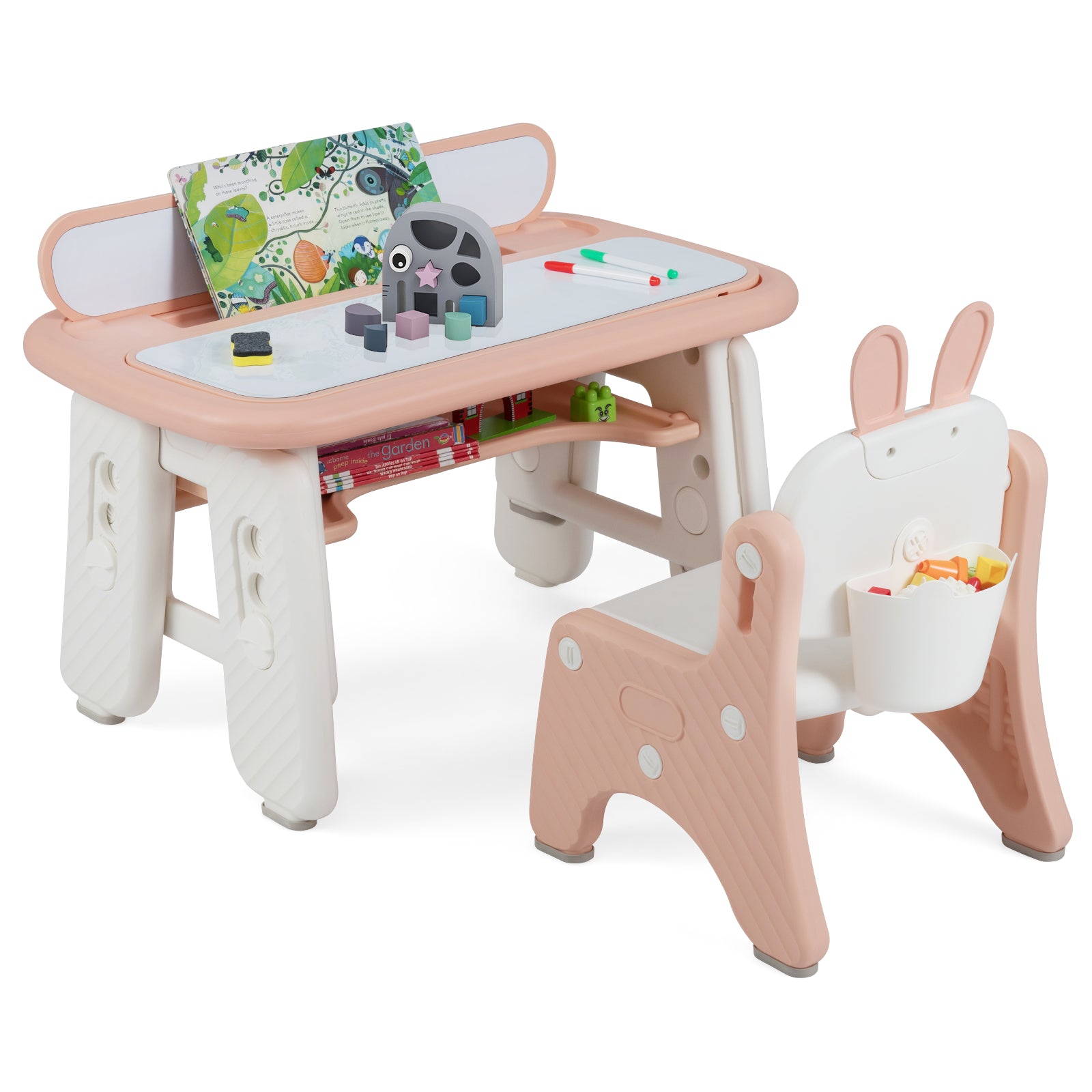 Kids Table and Chair Set with Flip-Top Bookshelf, Pink Kids Table & Chair Sets at Gallery Canada