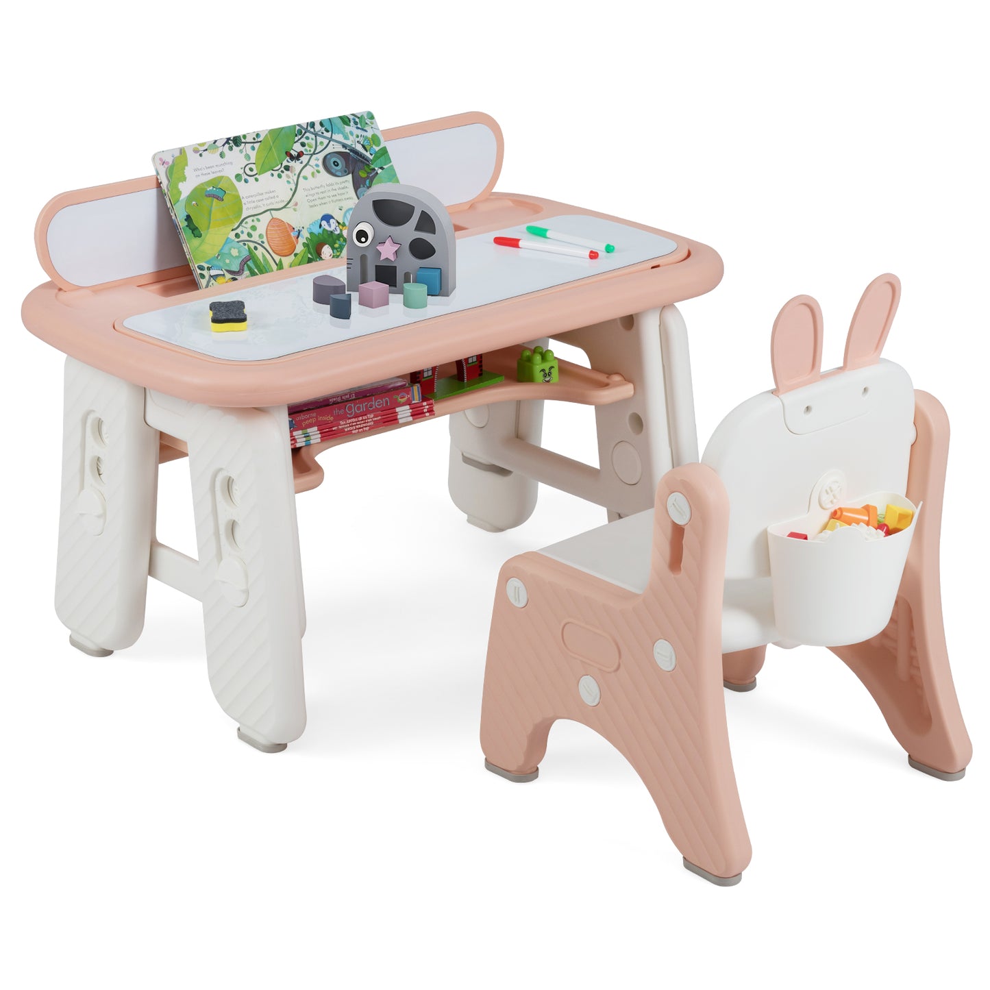 Kids Table and Chair Set with Flip-Top Bookshelf, Pink Kids Table & Chair Sets at Gallery Canada