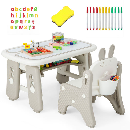 Kids Table And Chair Set With Flip-Top Bookshelf, Gray Kids Table & Chair Sets Gray at Gallery Canada