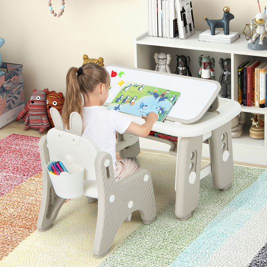 Kids Table And Chair Set With Flip-Top Bookshelf, Gray Kids Table & Chair Sets Gray at Gallery Canada
