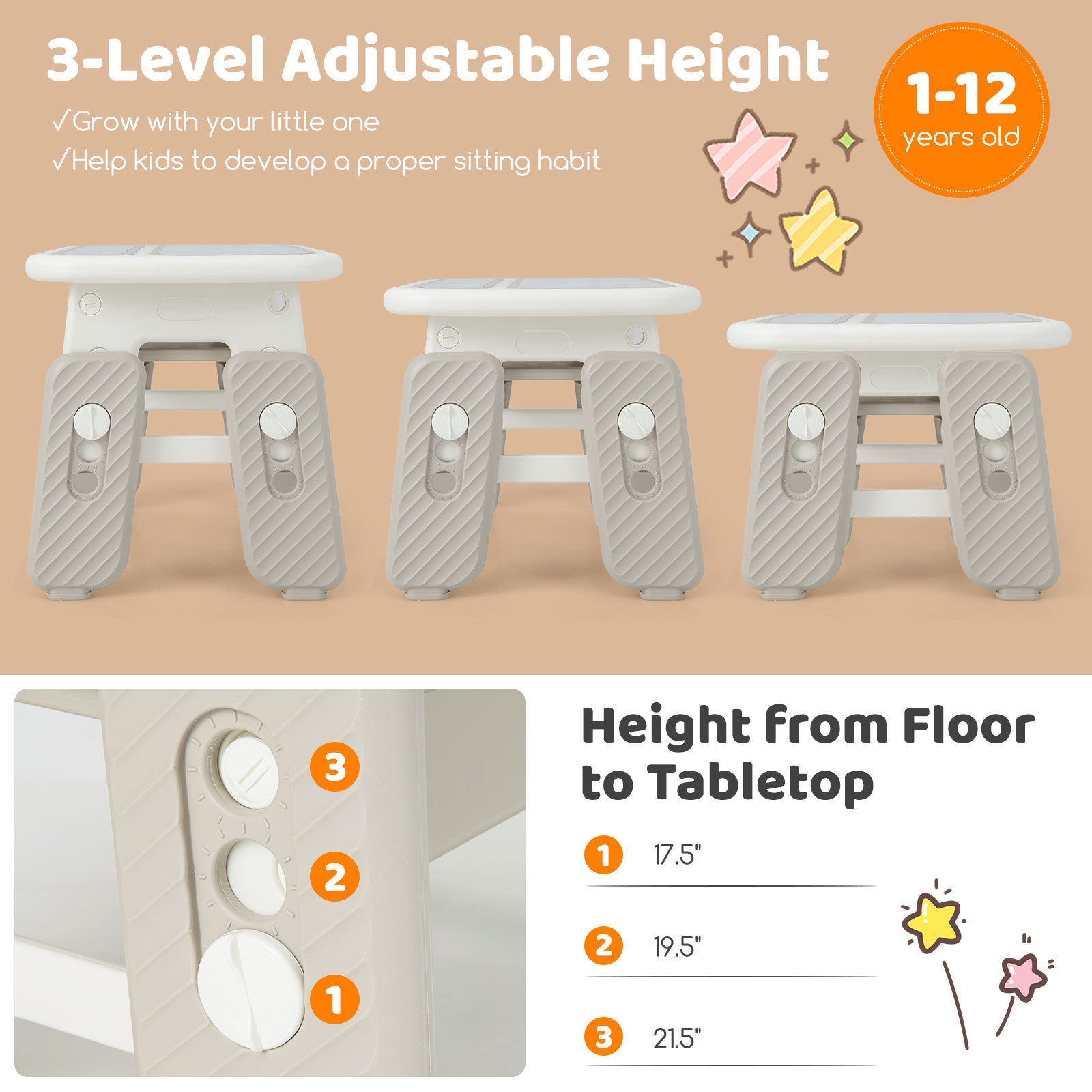 Kids Table And Chair Set With Flip-Top Bookshelf, Gray Kids Table & Chair Sets at Gallery Canada