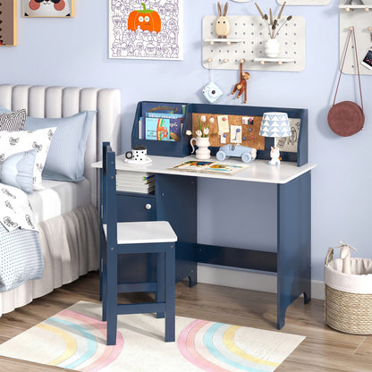 Kids Table Chair Set, Bookshelf Cabinet, Blue