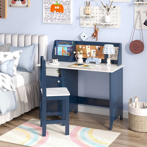 Kids Table Chair Set, Bookshelf Cabinet, Blue
