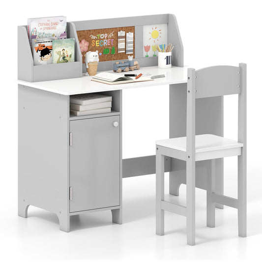 Kids Table Chair Set with Bookshelf Cabinet, Gray Kids Table & Chair Sets Gray at Gallery Canada