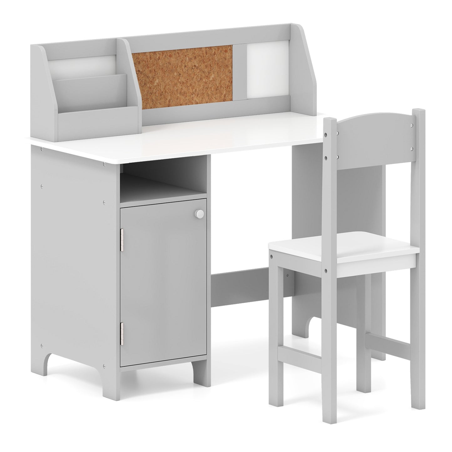Kids Table and Chair Set, Bookshelf, Cabinet, Gray