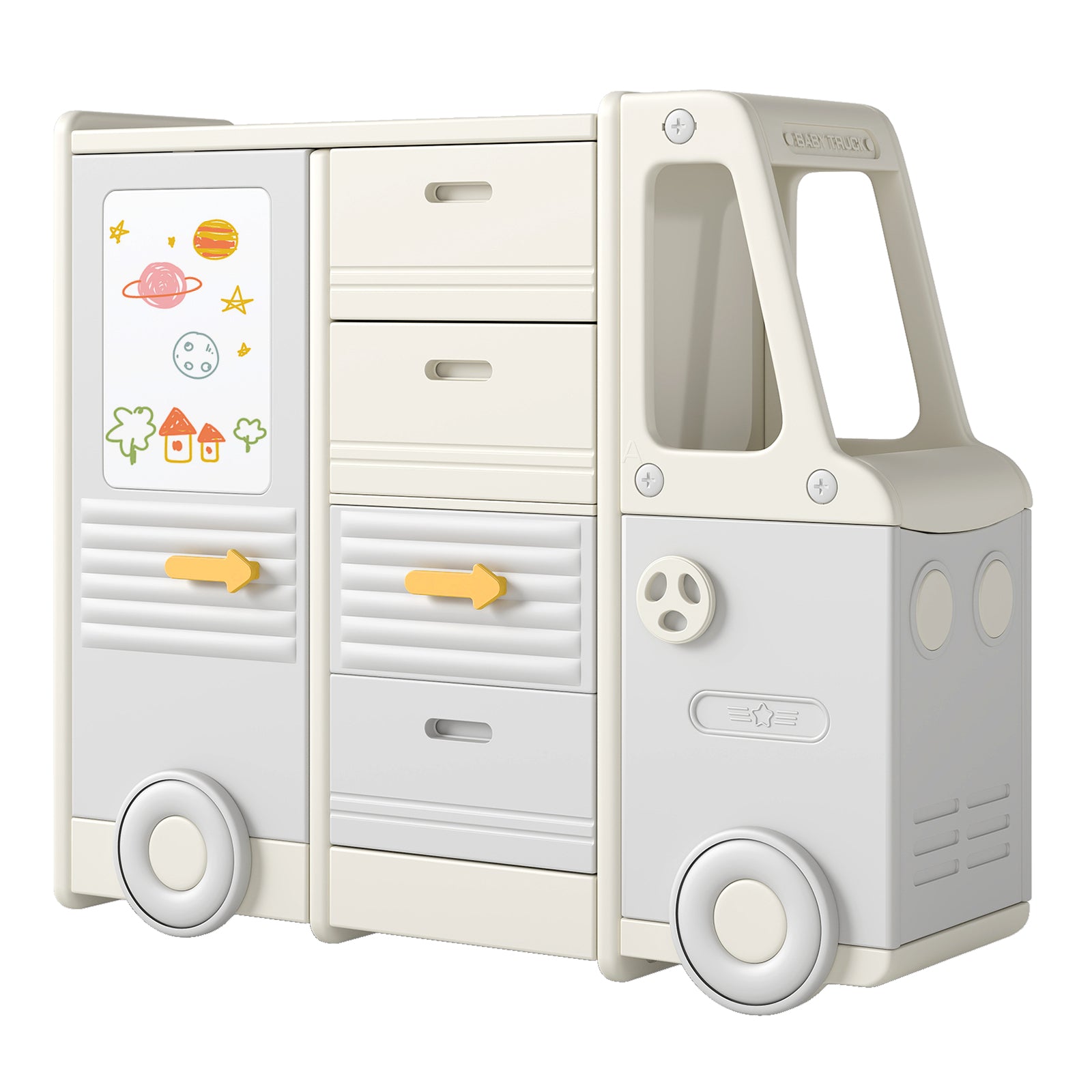 Kids Toy Storage Organizer Bus-shaped Children Cabinet with 4 Pull-out Drawers with Handles, Gray Kids Storage at Gallery Canada