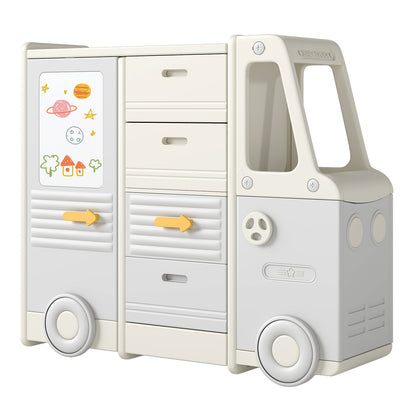 Kids Toy Storage Organizer Bus-shaped Children Cabinet with 4 Pull-out Drawers with Handles, Gray Kids Storage at Gallery Canada