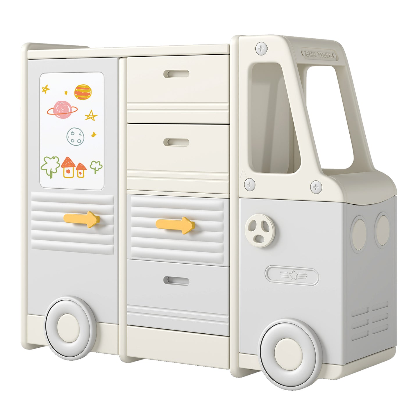Kids Toy Storage Organizer Bus-shaped Children Cabinet with 4 Pull-out Drawers with Handles, Gray Kids Storage Gray at Gallery Canada