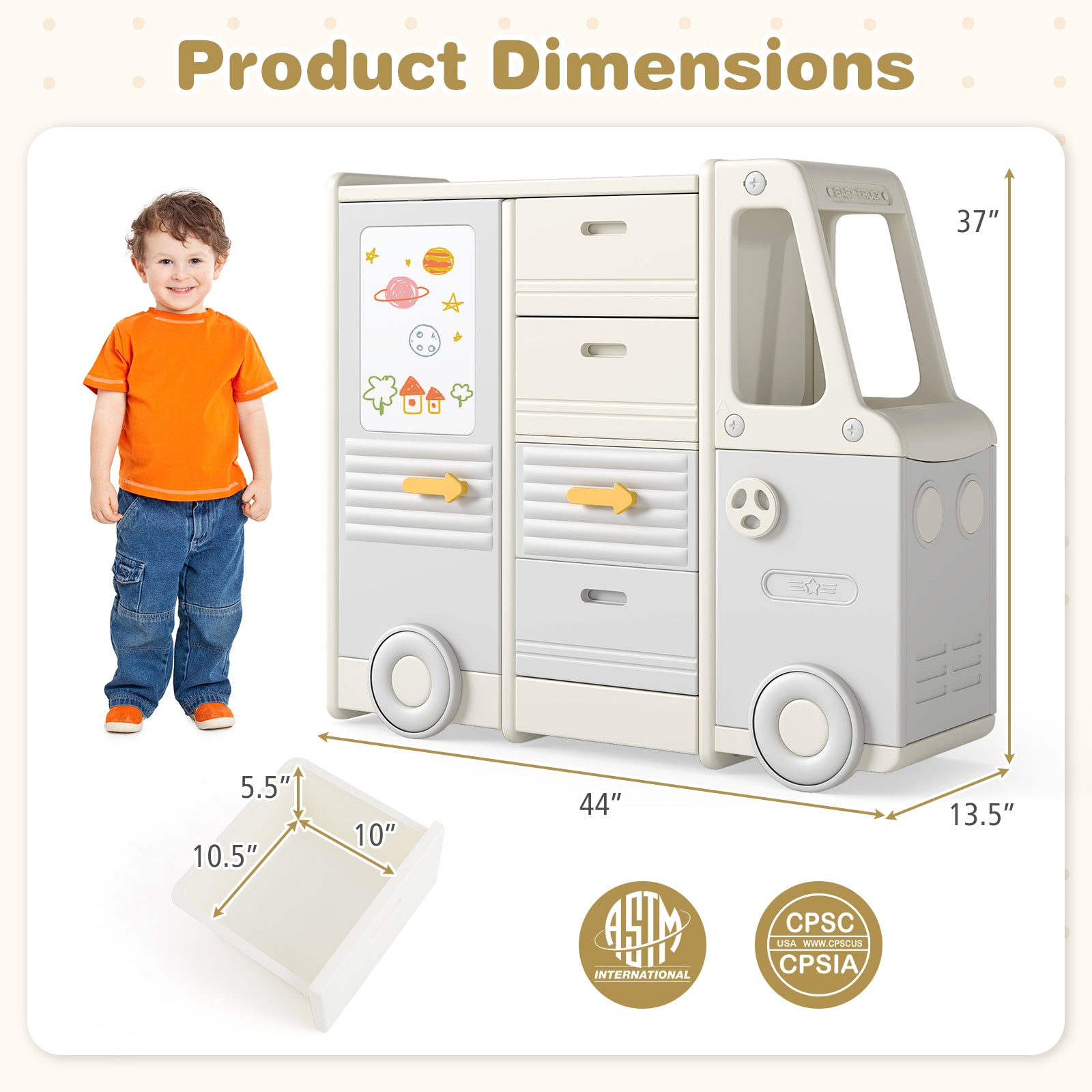 Kids Toy Storage Organizer Bus-shaped Children Cabinet with 4 Pull-out Drawers with Handles, Gray Kids Storage at Gallery Canada