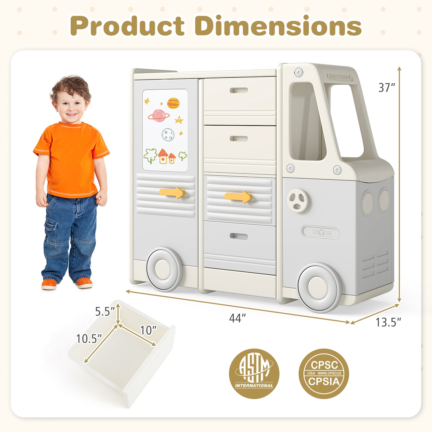 Kids Toy Storage Organizer Bus-shaped Children Cabinet with 4 Pull-out Drawers with Handles, Gray Kids Storage at Gallery Canada