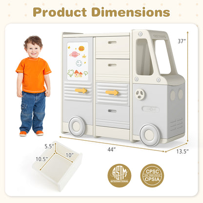 Kids Toy Storage Organizer Bus-shaped Children Cabinet with 4 Pull-out Drawers with Handles, Gray Kids Storage at Gallery Canada