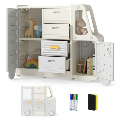 Kids Toy Storage Organizer Bus-shaped Children Cabinet with 4 Pull-out Drawers with Handles, Gray Kids Storage at Gallery Canada