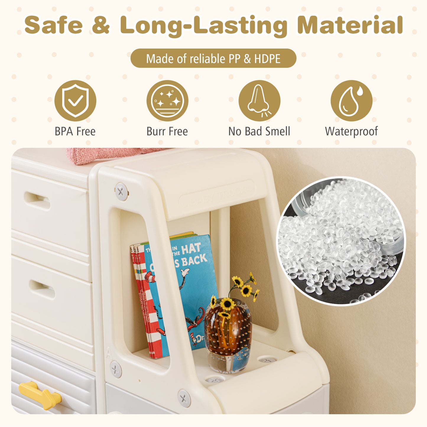 Kids Toy Storage Organizer Bus-shaped Children Cabinet with 4 Pull-out Drawers with Handles, Gray Kids Storage at Gallery Canada