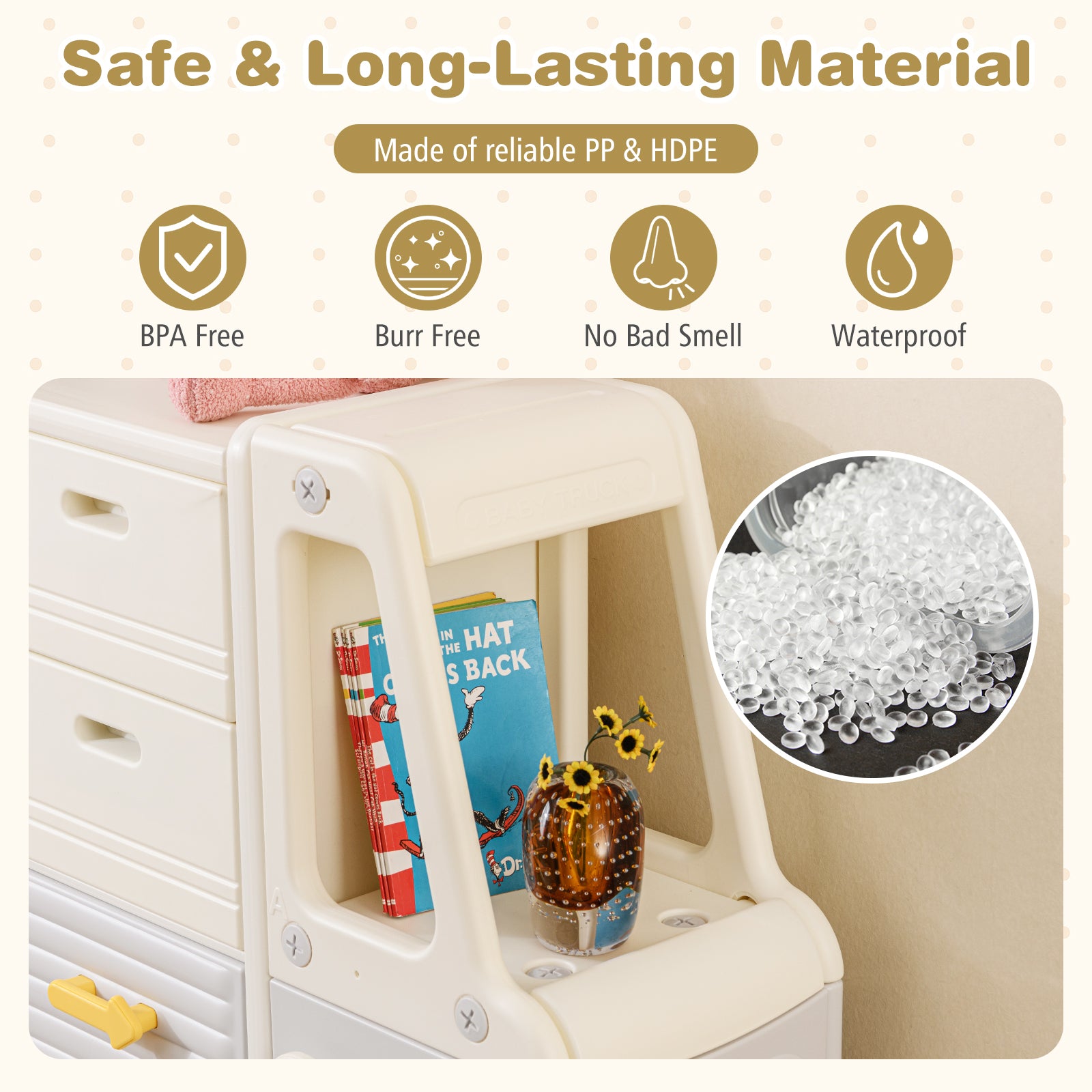 Kids Toy Storage Organizer Bus-shaped Children Cabinet with 4 Pull-out Drawers with Handles, Gray Kids Storage at Gallery Canada