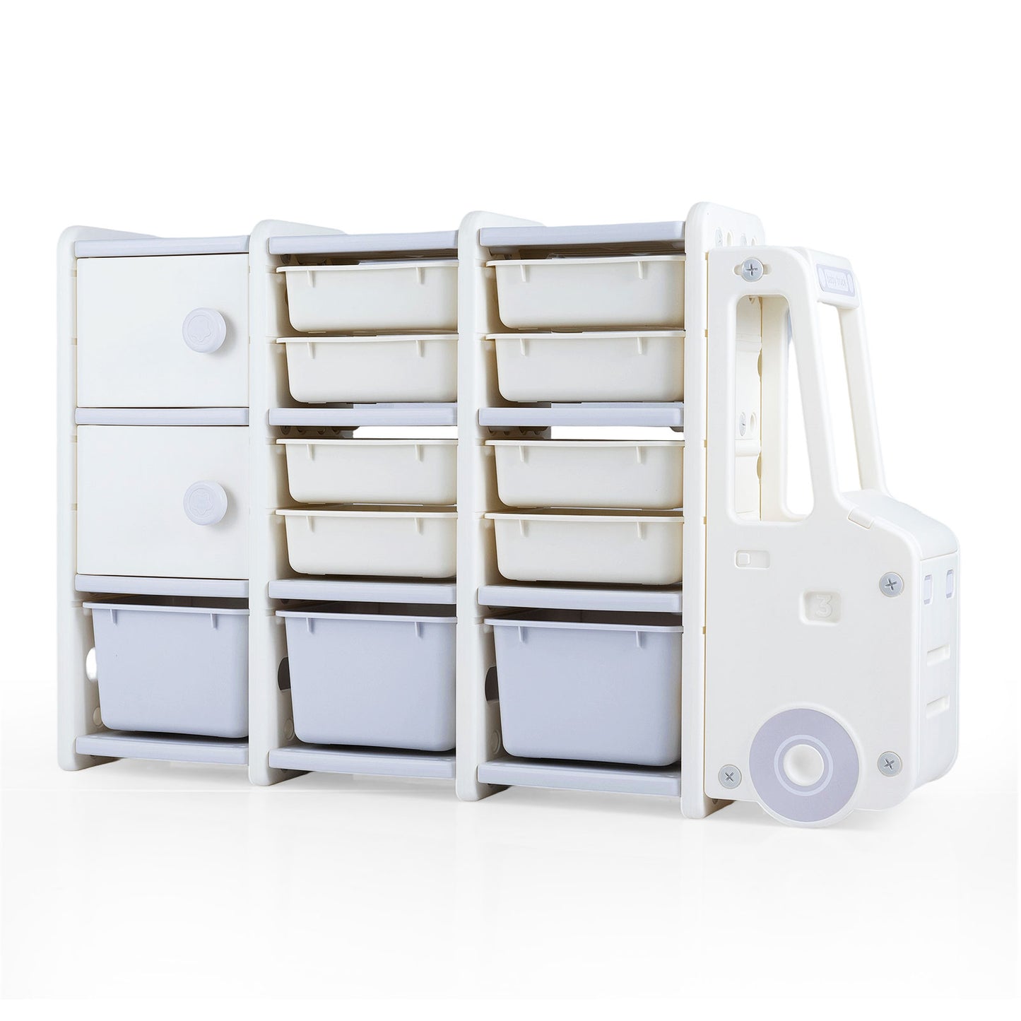 Kids Toy Storage Organizer Truck-shaped Toy Chest with 2 Cabinets and 11 Removable Bins-Grey, Gray Kids Storage at Gallery Canada