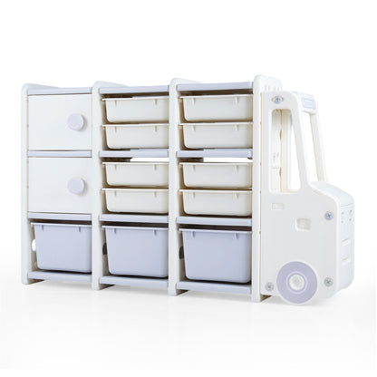 Kids Toy Storage Organizer Truck-shaped Toy Chest with 2 Cabinets and 11 Removable Bins-Grey, Gray Kids Storage at Gallery Canada