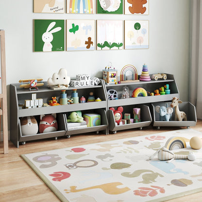 Kids Toy Storage Organizer Wooden Bookcase with 2 Movable Drawers, Gray Kids Storage at Gallery Canada