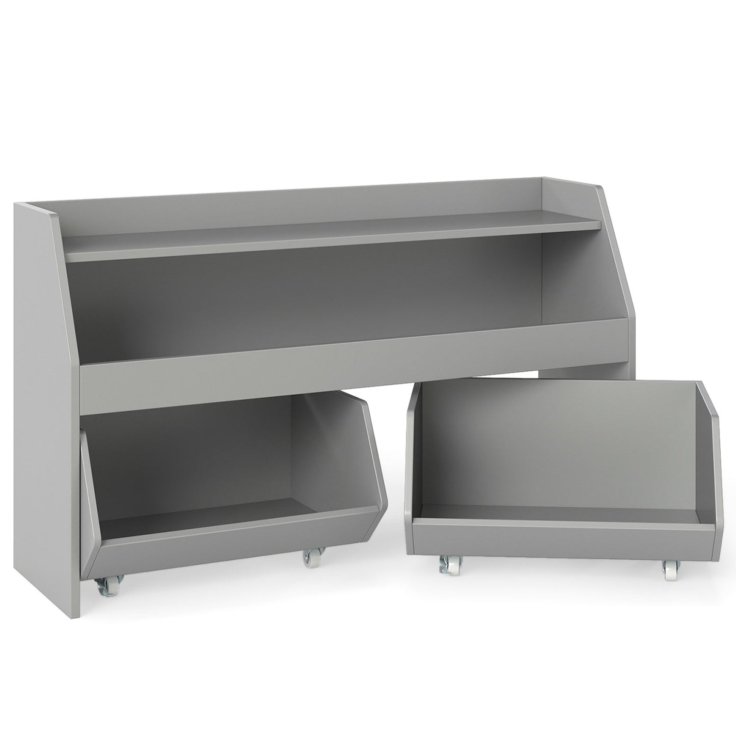 Kids Toy Storage Organizer Wooden Bookcase with 2 Movable Drawers, Gray Kids Storage Gray at Gallery Canada