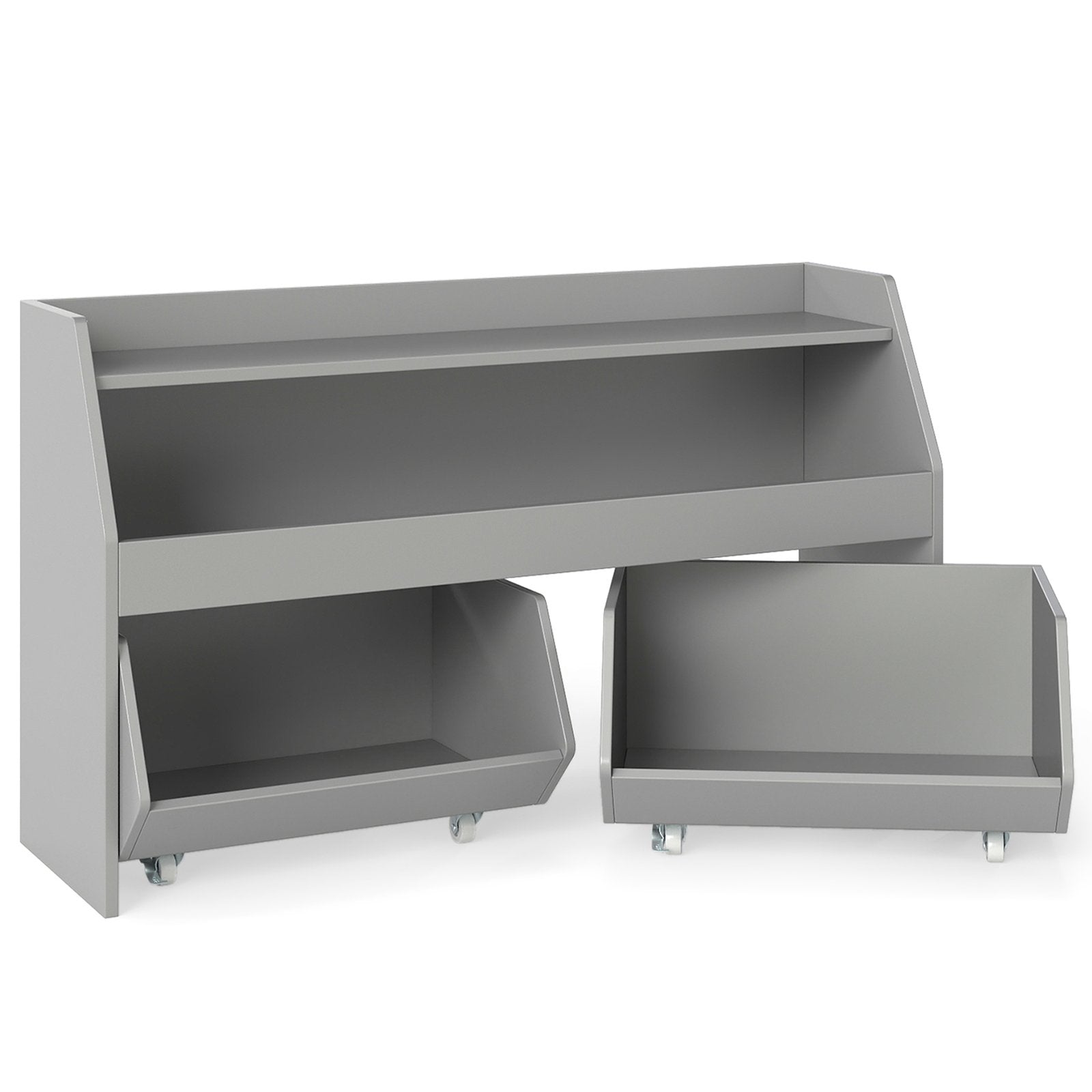 Kids Toy Storage Organizer Wooden Bookcase with 2 Movable Drawers, Gray Kids Storage Gray at Gallery Canada