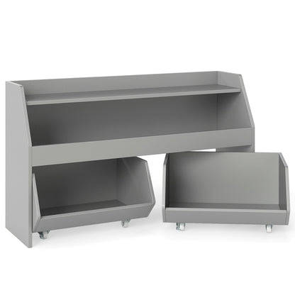 Kids Toy Storage Organizer Wooden Bookcase with 2 Movable Drawers, Gray Kids Storage Gray at Gallery Canada