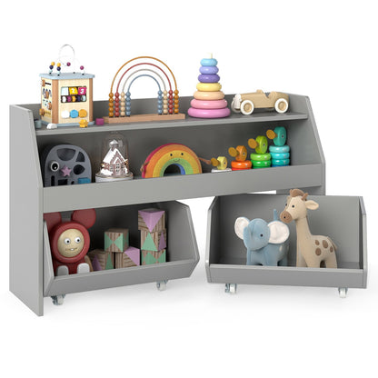 Kids Toy Storage Organizer Wooden Bookcase with 2 Movable Drawers, Gray Kids Storage at Gallery Canada