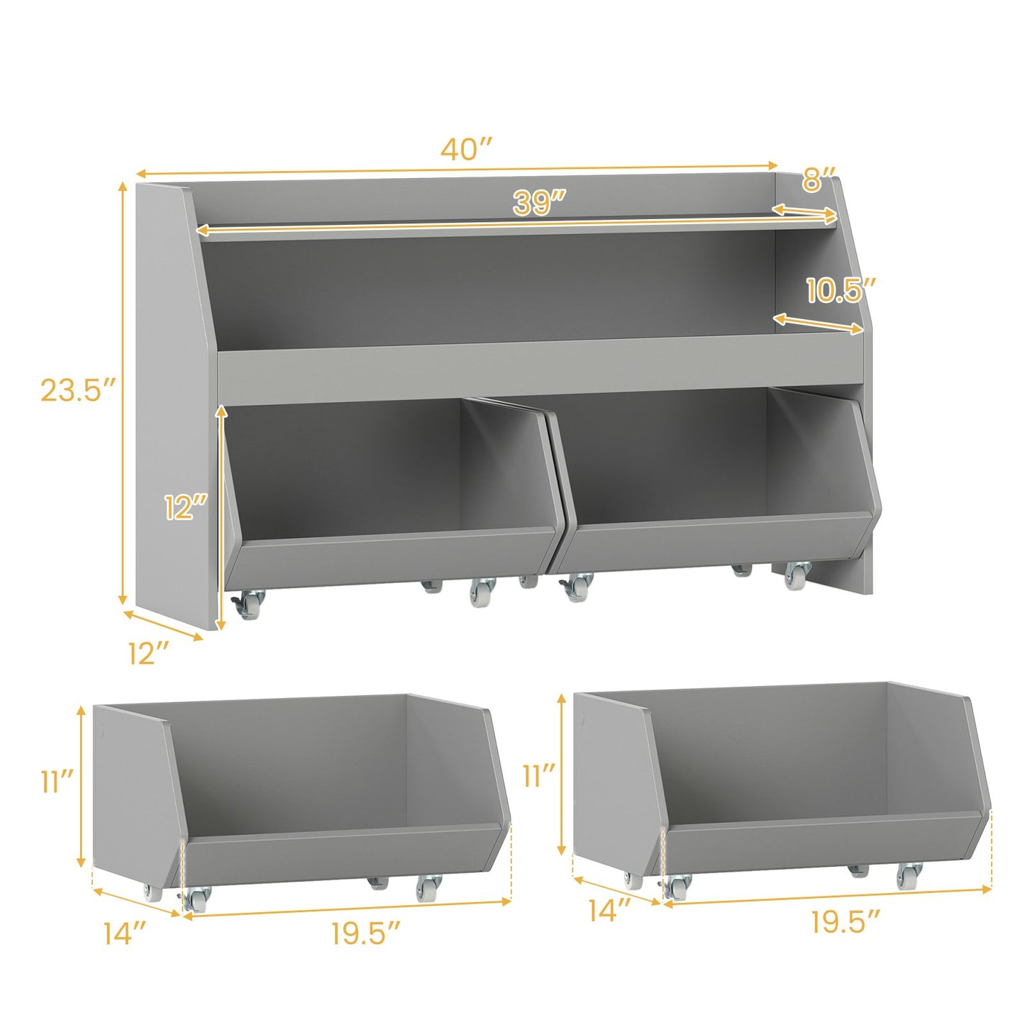 Kids Toy Storage Organizer Wooden Bookcase with 2 Movable Drawers, Gray Kids Storage at Gallery Canada