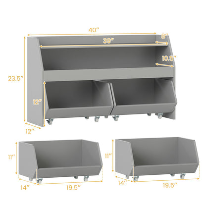 Kids Toy Storage Organizer Wooden Bookcase with 2 Movable Drawers, Gray Kids Storage at Gallery Canada