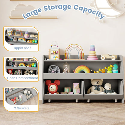 Kids Toy Storage Organizer Wooden Bookcase with 2 Movable Drawers, Gray Kids Storage at Gallery Canada