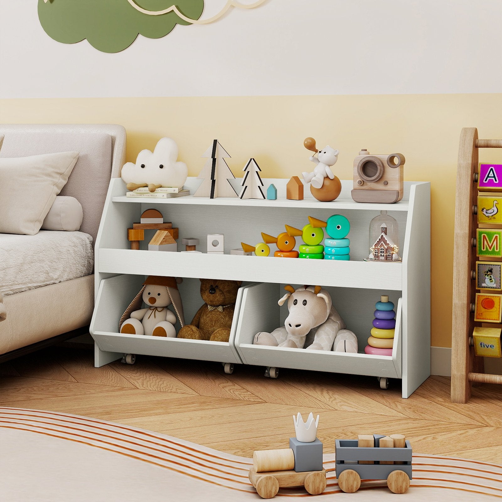 Kids Toy Storage Organizer Wooden Bookcase with 2 Movable Drawers, White Kids Storage at Gallery Canada