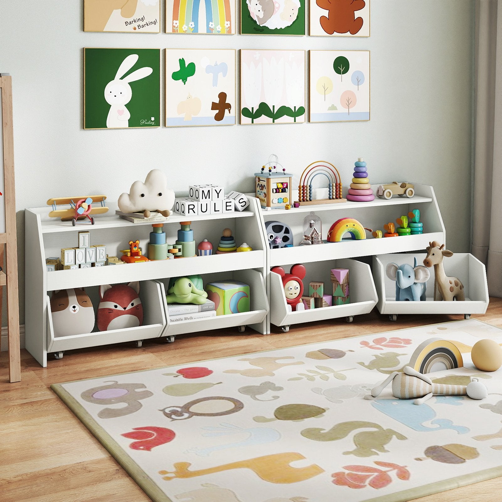 Kids Toy Storage Organizer Wooden Bookcase with 2 Movable Drawers, White Kids Storage at Gallery Canada
