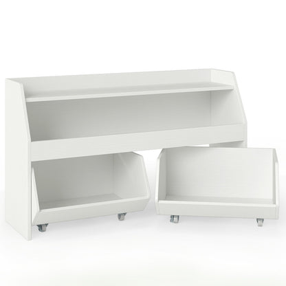 Kids Toy Storage Organizer Wooden Bookcase with 2 Movable Drawers, White Kids Storage White at Gallery Canada