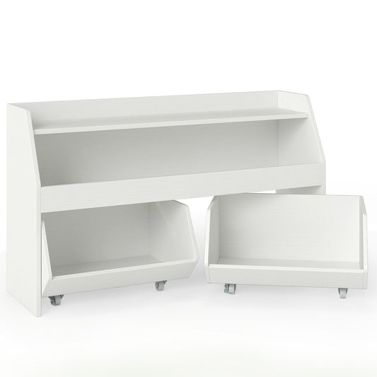 Kids Toy Storage Organizer Wooden Bookcase with 2 Movable Drawers, White Kids Storage White at Gallery Canada