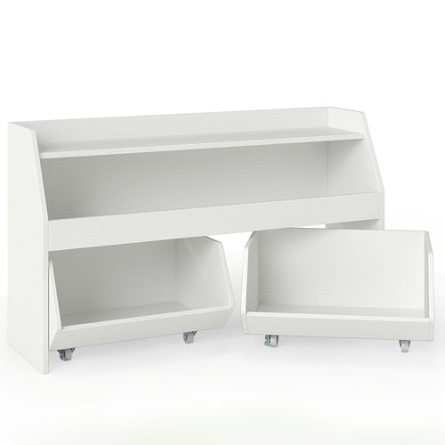 Kids Toy Storage Organizer Wooden Bookcase with 2 Movable Drawers, White