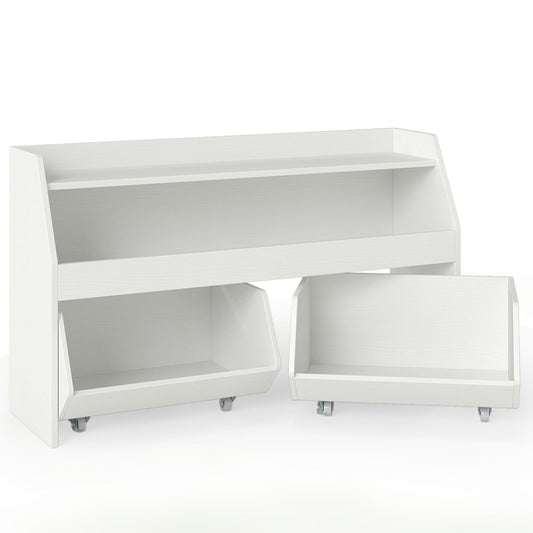 Kids Toy Storage Organizer Wooden Bookcase with 2 Movable Drawers, White Kids Storage White at Gallery Canada