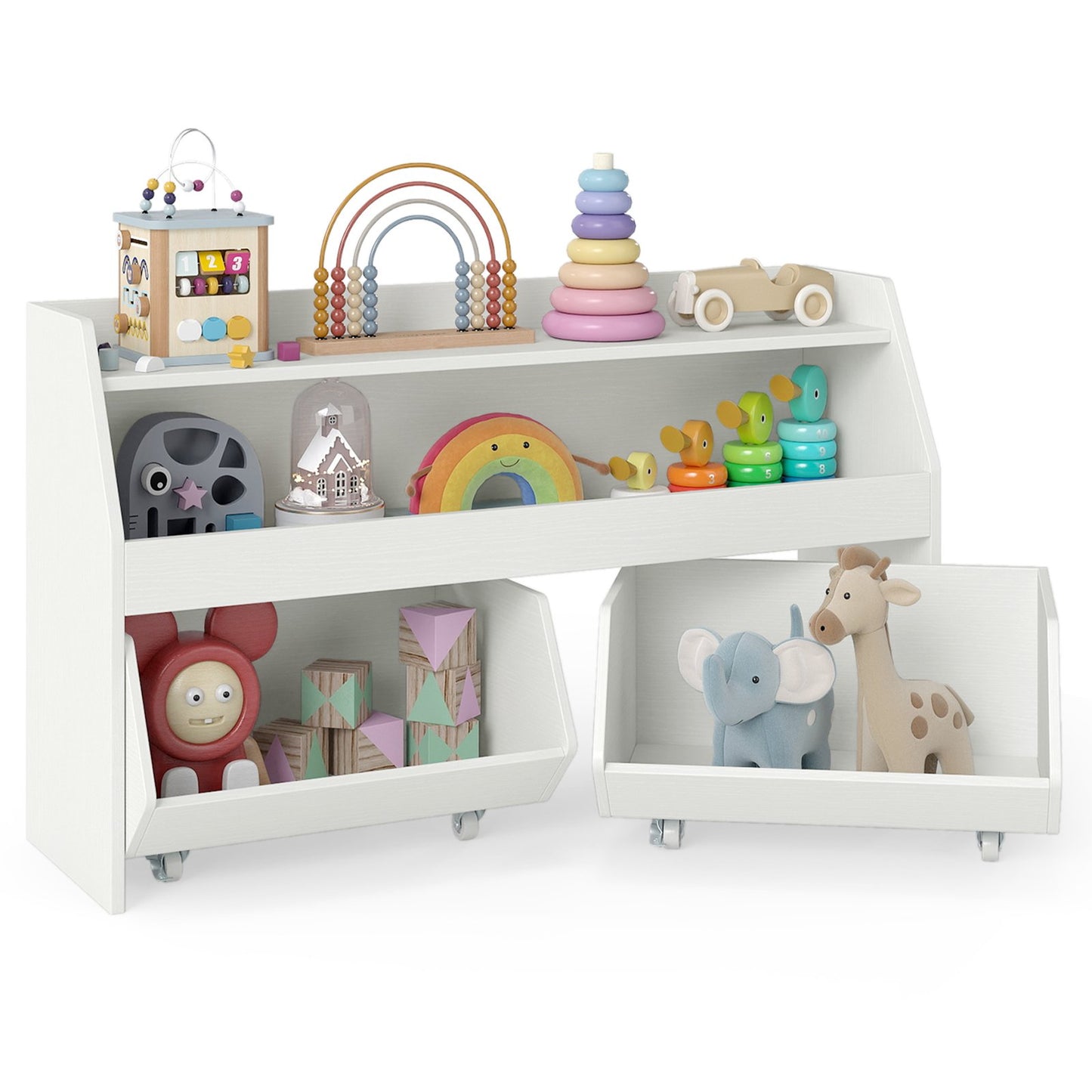 Kids Toy Storage Organizer Wooden Bookcase with 2 Movable Drawers, White Kids Storage at Gallery Canada
