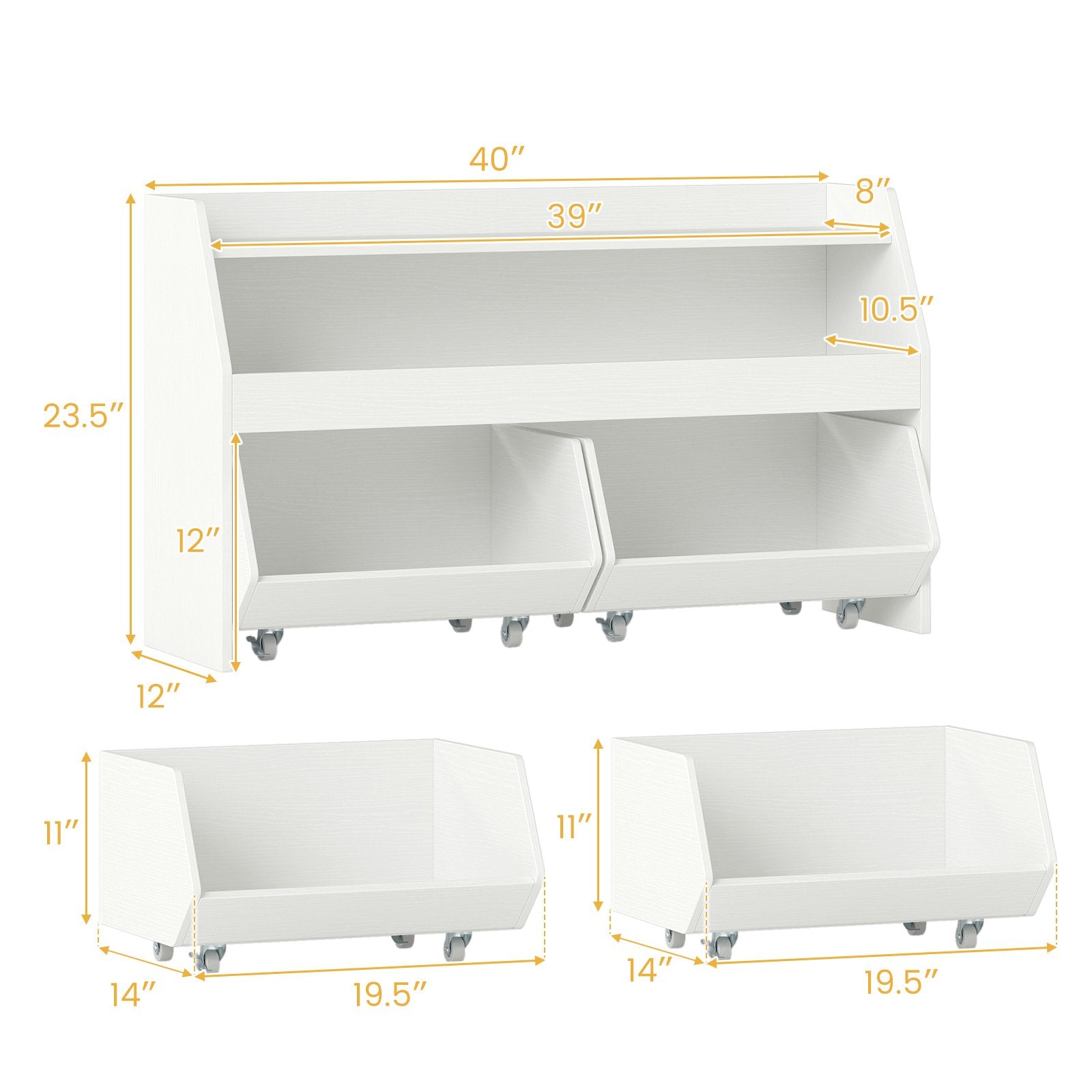 Kids Toy Storage Organizer Wooden Bookcase with 2 Movable Drawers, White Kids Storage at Gallery Canada