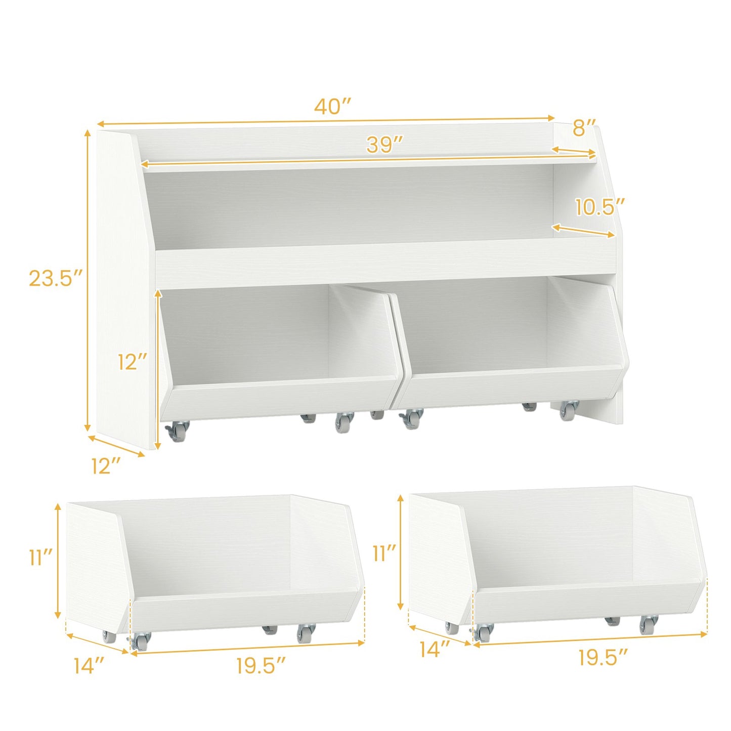 Kids Toy Storage Organizer Wooden Bookcase with 2 Movable Drawers, White Kids Storage at Gallery Canada