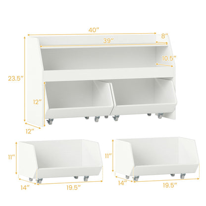 Kids Toy Storage Organizer Wooden Bookcase with 2 Movable Drawers, White Kids Storage at Gallery Canada