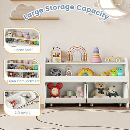 Kids Toy Storage Organizer Wooden Bookcase with 2 Movable Drawers, White Kids Storage at Gallery Canada
